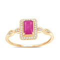 0.75 Ct Octagon Pink Ruby Diamond Prong 14K Yellow Gold Halo Ring by Fine Color Jewels