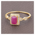 0.75 Ct Octagon Pink Ruby Diamond Prong 14K Yellow Gold Halo Ring by Fine Color Jewels