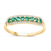 0.35 Ct Round Green Zambian Emerald and White Diamond Prong 14K Yellow Gold Pave Half Eternity Ring