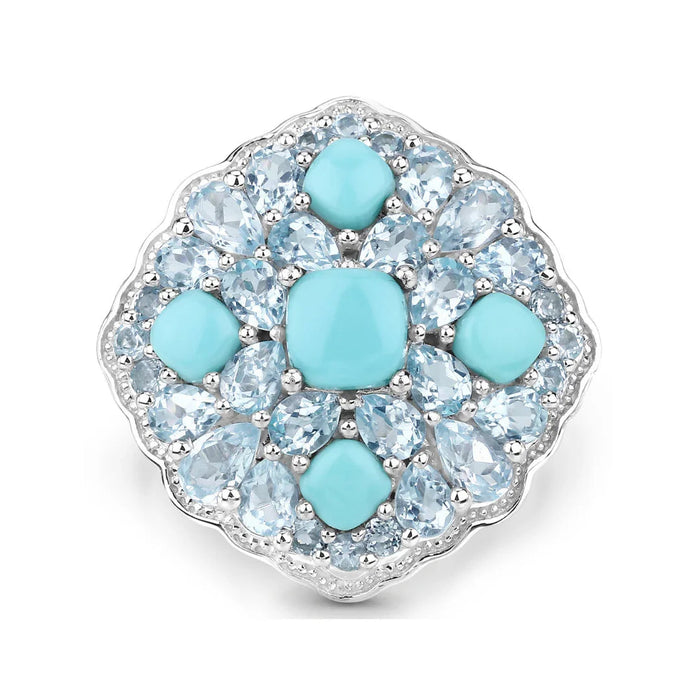 Silver Natural Turquoise Cluster Ring by Fine Color Jewels