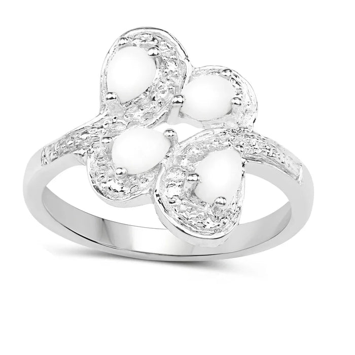 White Opal Floral Ring by Fine Color Jewels