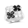 Black Spinel White Topaz Floral Ring