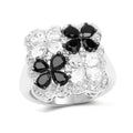 Black Spinel White Topaz Floral Ring by Fine Color Jewels