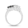 Black Spinel White Topaz Floral Ring by Fine Color Jewels