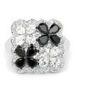 Black Spinel White Topaz Floral Ring by Fine Color Jewels