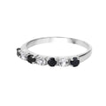 0.56 Ct Round Black Sapphire and White Topaz Prong Silver Half Eternity Ring by Fine Color Jewels
