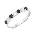 0.56 Ct Round Black Sapphire and White Topaz Prong Silver Half Eternity Ring by Fine Color Jewels
