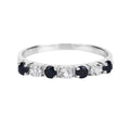 0.56 Ct Round Black Sapphire and White Topaz Prong Silver Half Eternity Ring by Fine Color Jewels