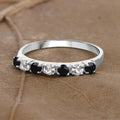 0.56 Ct Round Black Sapphire and White Topaz Prong Silver Half Eternity Ring by Fine Color Jewels
