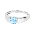 Sterling Silver Blue Topaz Solitaire Unisex Ring by Fine Color Jewels