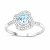 14K Gold Aquamarine Diamond Halo Pave Ring