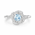 14K Gold Aquamarine Diamond Halo Pave Ring by Fine Color Jewels