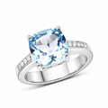 Natural Blue Topaz Solitaire Pave Ring by Fine Color Jewels