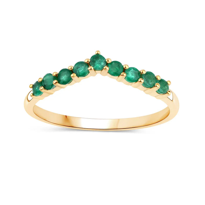 0.31 Ct Round Green Zambian Emerald Prong 10K Yellow Gold Half Eternity Ring by Fine Color Jewels