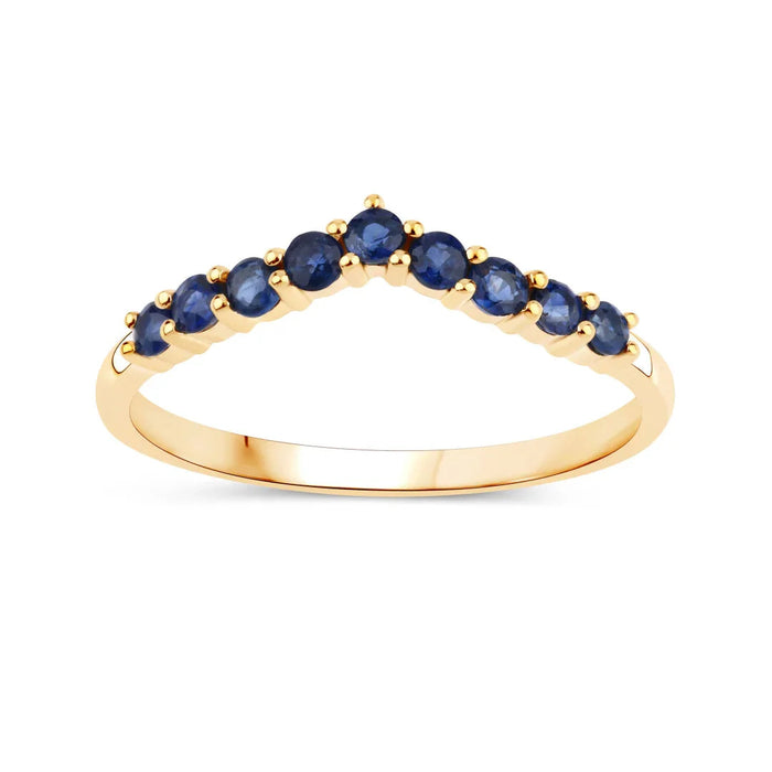 0.41 Ct Round Blue Sapphire Prong 10k Yellow Gold Wishbone Ring by Fine Color Jewels