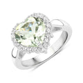 4.03 Ct Heart Green Amethyst and White Topaz Prong Silver Halo Promise Ring by Fine Color Jewels