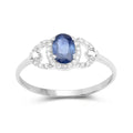 0.60 Ct Oval Blue Sapphire and White Diamond Prong 10K White Gold Halo Cocktail Ring by Fine Color Jewels