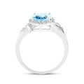 10K White Gold Blue Topaz Halo Ring with White Diamonds by Fine Color Jewels