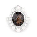 Smoky Quartz and Pearl Silver Halo Ring by Fine Color Jewels