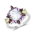 White Topaz Multi Stone Cocktail Sterling Silver Ring by Fine Color Jewels