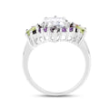 White Topaz Multi Stone Cocktail Sterling Silver Ring by Fine Color Jewels