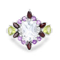 White Topaz Multi Stone Cocktail Sterling Silver Ring by Fine Color Jewels