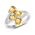 Yellow Beryl Bypass Sterling Silver Pave Ring by Fine Color Jewels