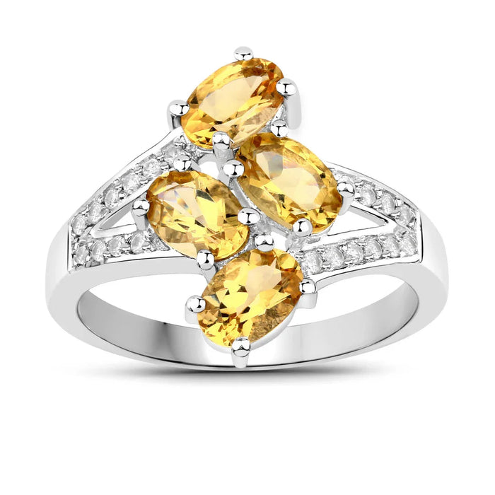 Yellow Beryl Bypass Sterling Silver Pave Ring by Fine Color Jewels
