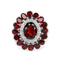 5.20 Ct Oval Red Garnet Prong Silver Flower Ring by Fine Color Jewels