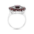 5.20 Ct Oval Red Garnet Prong Silver Flower Ring by Fine Color Jewels