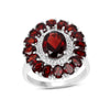 5.20 Ct Oval Red Garnet Prong Silver Flower Ring