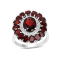 5.20 Ct Oval Red Garnet Prong Silver Flower Ring by Fine Color Jewels