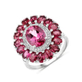 Pink Topaz and Garnet Flower Ring by Fine Color Jewels
