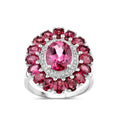 Pink Topaz and Garnet Flower Ring by Fine Color Jewels