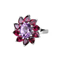 Natural Amethyst and Rhodolite Floral Ring by Fine Color Jewels