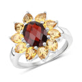 Natural Garnet and Citrine Sunflower Ring by Fine Color Jewels