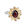 Natural Garnet and Citrine Sunflower Ring by Fine Color Jewels
