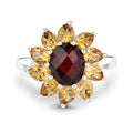 Natural Garnet and Citrine Sunflower Ring by Fine Color Jewels