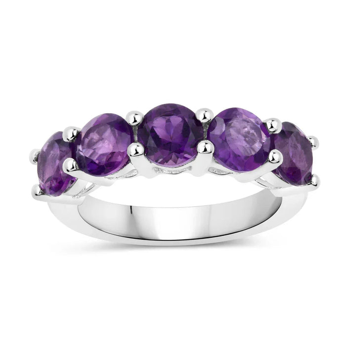 2.80 Ct Round Purple Amethyst Prong Silver 5 Stone Ring by Fine Color Jewels