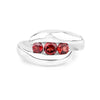 0.74 Ct Round Red Garnet Channel Silver Three stone Bypass Ring