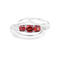 0.74 Ct Round Red Garnet Channel Silver Three stone Bypass Ring by Fine Color Jewels