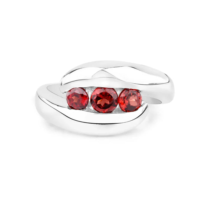 0.74 Ct Round Red Garnet Channel Silver Three stone Bypass Ring by Fine Color Jewels