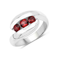 0.74 Ct Round Red Garnet Channel Silver Three stone Bypass Ring by Fine Color Jewels