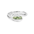 0.56 Ct Oval Green Peridot Channel Silver Three Stone Bypass Ring by Fine Color Jewels
