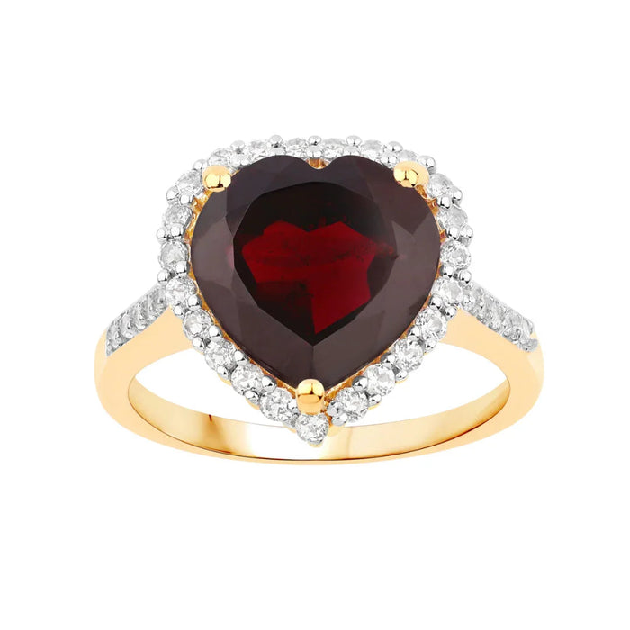 5.86 Ct Heart Red Garnet Prong Silver Halo Pave Promise Ring by Fine Color Jewels