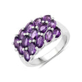 2.70 Ct Oval Purple Amethyst Prong Silver 3 Row Cluster Ring by Fine Color Jewels