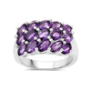 2.70 Ct Oval Purple Amethyst Prong Silver 3 Row Cluster Ring