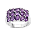 2.70 Ct Oval Purple Amethyst Prong Silver 3 Row Cluster Ring by Fine Color Jewels