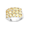 3.43 Ct Heart Yellow Citrine and White Topaz Prong Silver 3 Row Cluster Ring