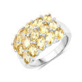 3.43 Ct Heart Yellow Citrine and White Topaz Prong Silver 3 Row Cluster Ring by Fine Color Jewels
